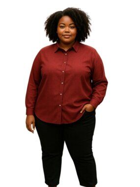On 34th Plus Size 2X Red Subtle Dot Pattern Blouse Long Sleeves Colorful Office